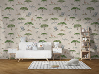 Beige acacia tree and wildlife wallpaper
