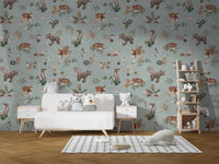 Cozy nursery wallpaper with baby animals

