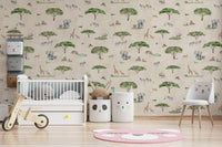 Hand-drawn African savannah mural design
