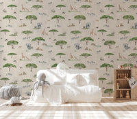Beige savannah wallpaper with wild animals
