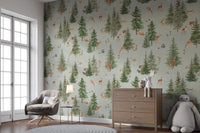 Woodland deer forest nursery wallpaper

