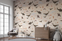 Deep sea wildlife wallpaper with whales
