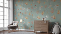 Ocean-inspired wallpaper mural in teal
