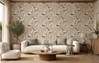 LIght Pink Leaves and Bird Wallpaper Murals A675