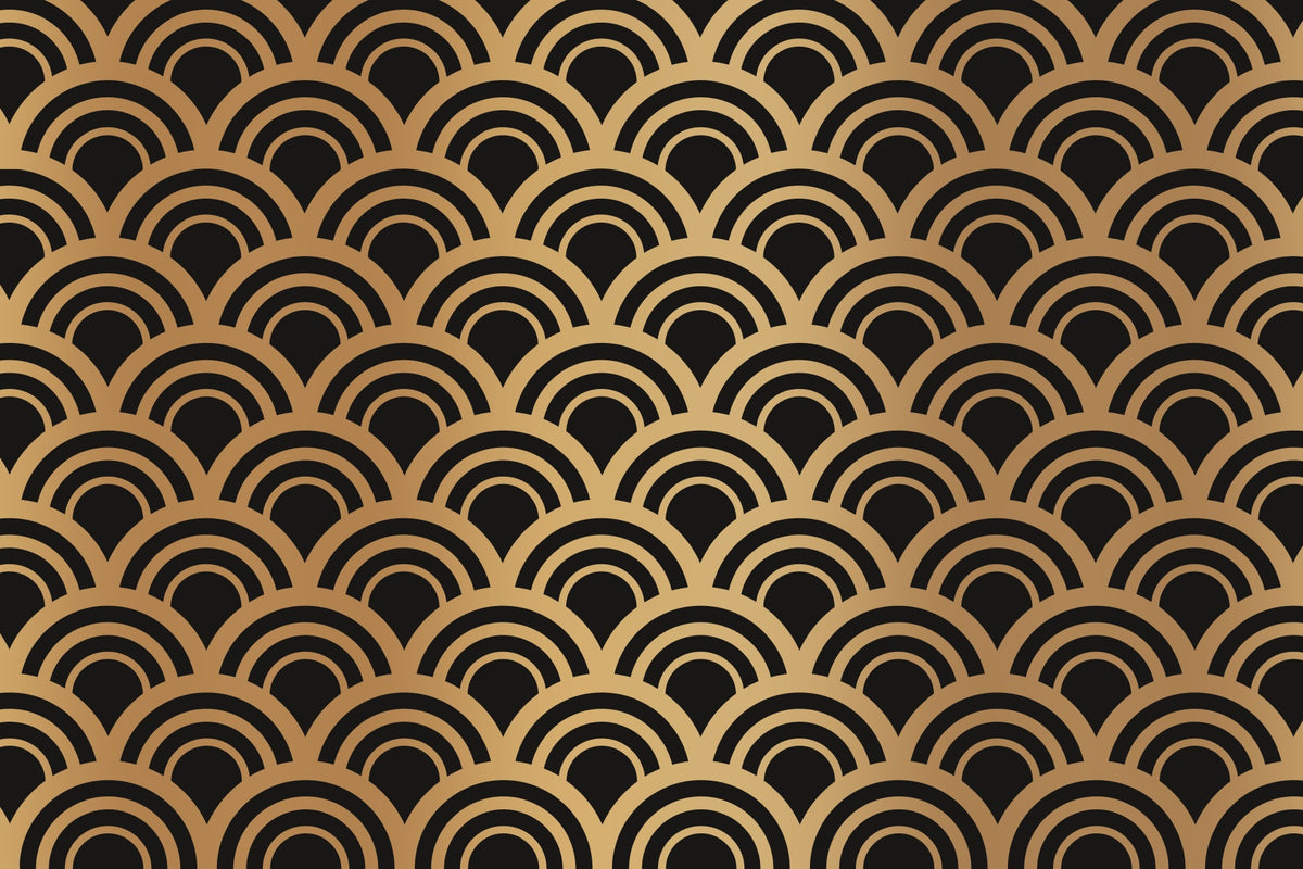 Luxury Gold Art Deco Waves Wall Mural in your room — zoomed