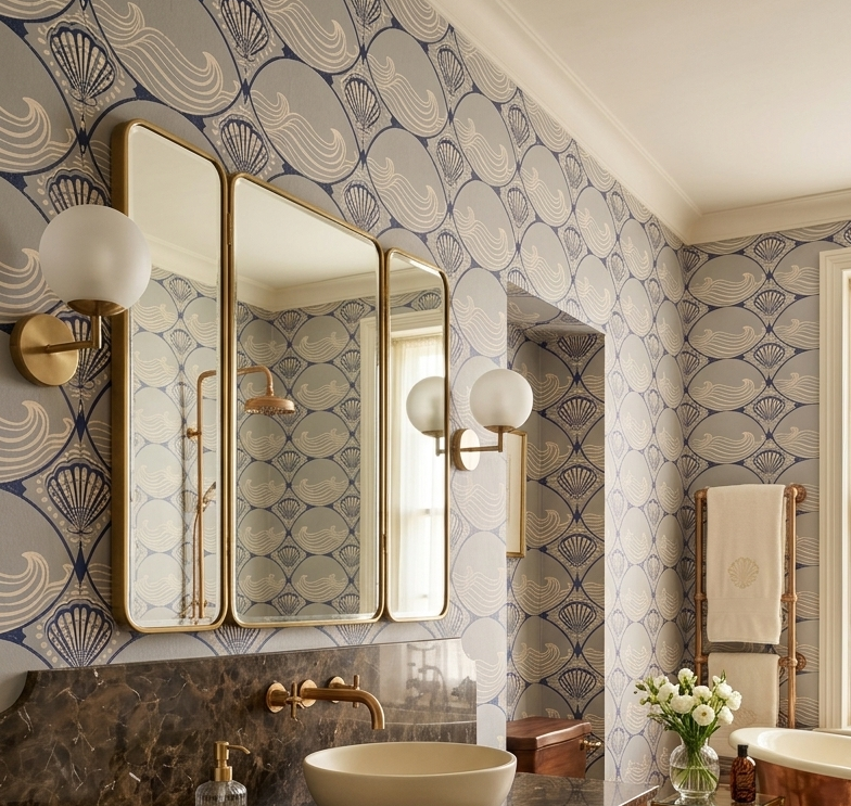 Shell Spa Deco Art Deco Ocean Shells Wallpaper for Coastal Home Styles