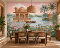 Lotus Lake Palace mural detail of golden palace reflected in still lake water, GD13085