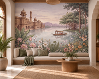Palace of Serene Waters mural with royal palace and boatman on a calm lake, GD13086