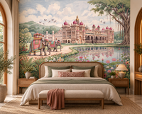 Maharaja's Lotus Garden mural close-up of decorated elephant and rider, GD13088