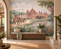 Maharaja's Lotus Garden mural detail of banyan tree and green hills, GD13088
