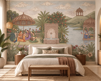 Enchanted Garden of Raag mural with lotus flowers and earthy garden palette, GD13090