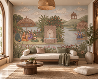 Enchanted Garden of Raag mural with female musicians playing under a grand parasol, GD13090