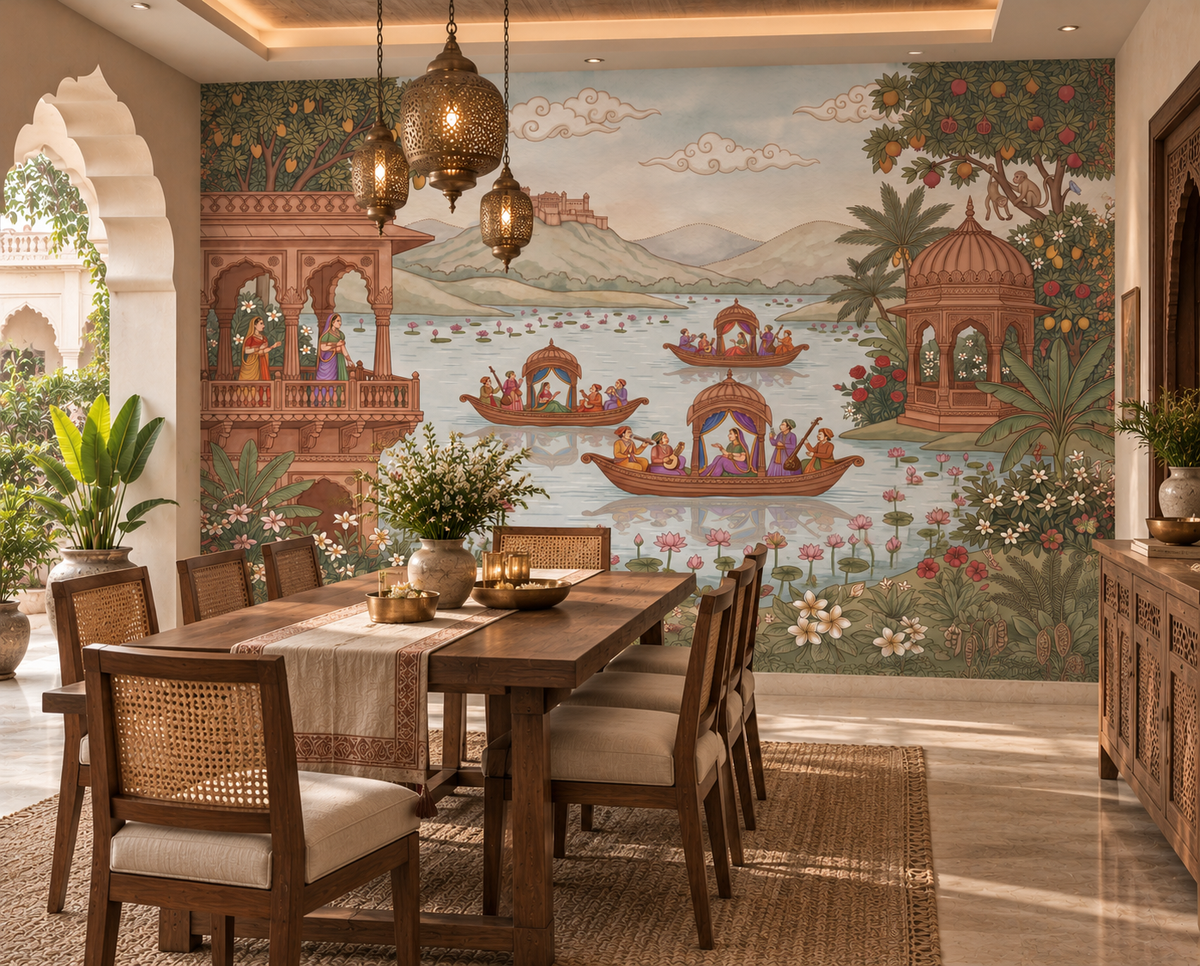 Pichwai Lake Reverie Wall Mural - RJM17