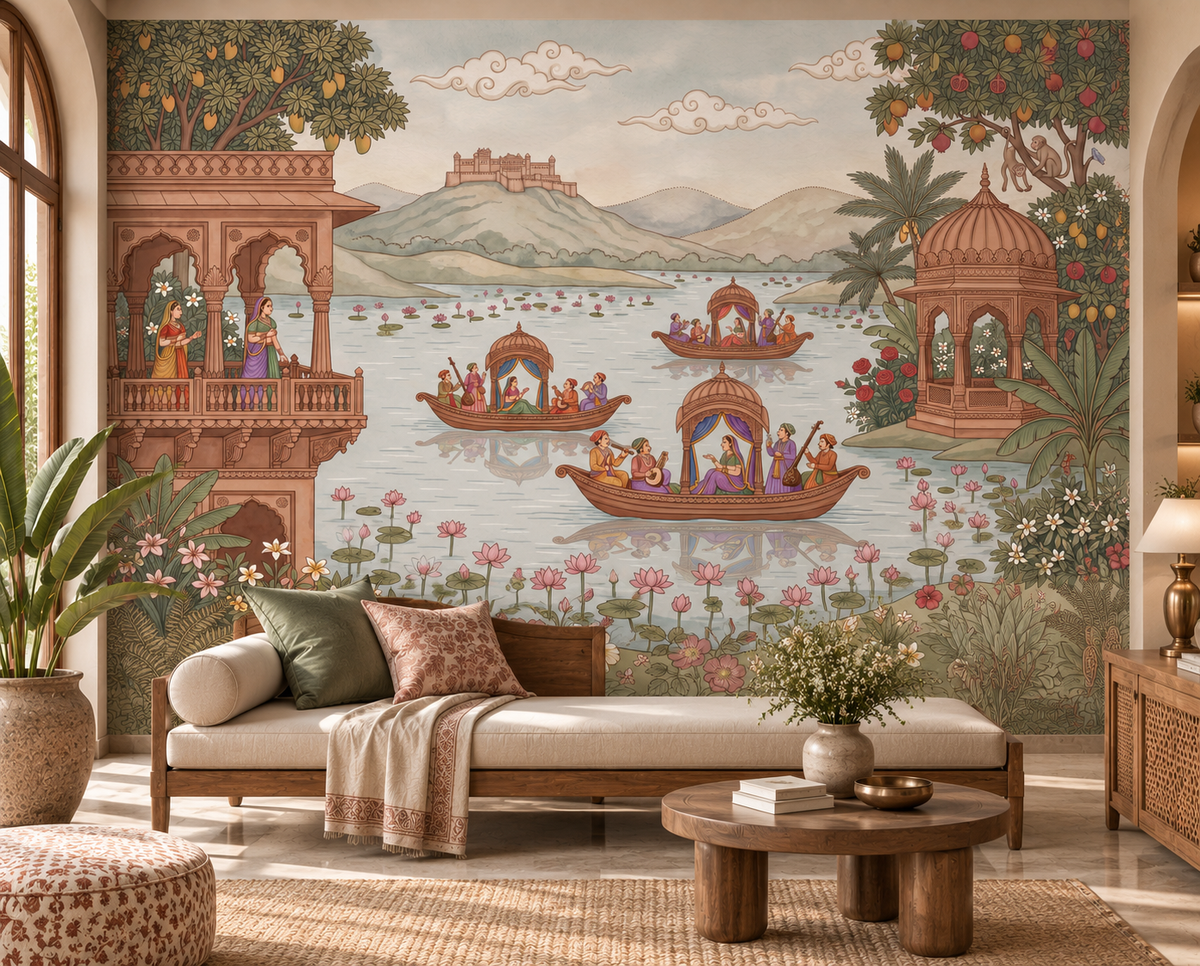 Pichwai Lake Reverie Wall Mural - RJM17