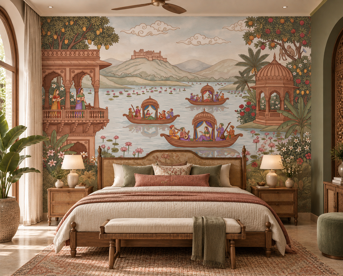 Pichwai Lake Reverie Wall Mural - RJM17