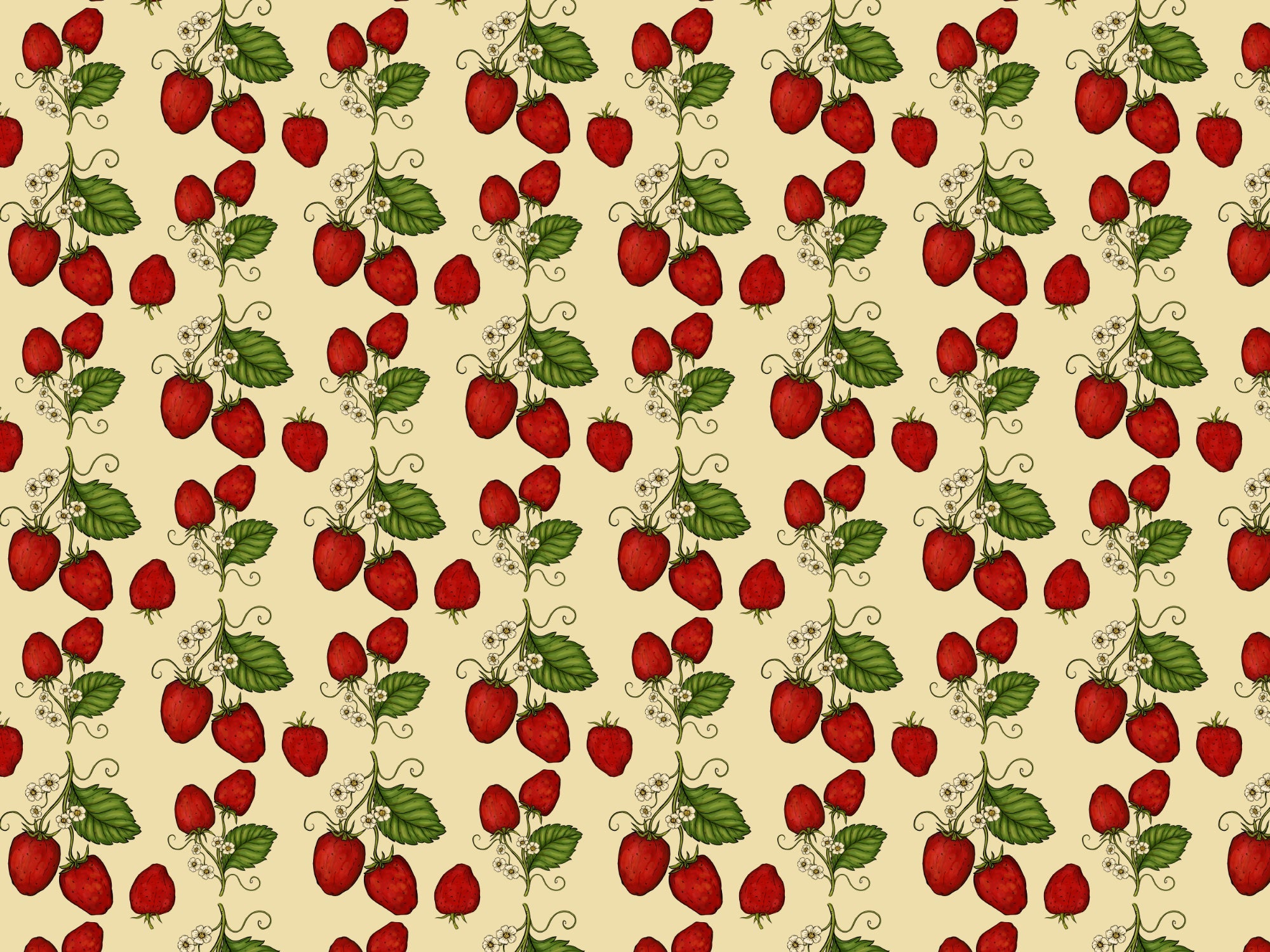 Red Trailing Strawberries Wallpaper in your room — zoomed