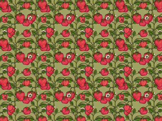 Trailing Strawberries Pink and Green Color Wallpaper