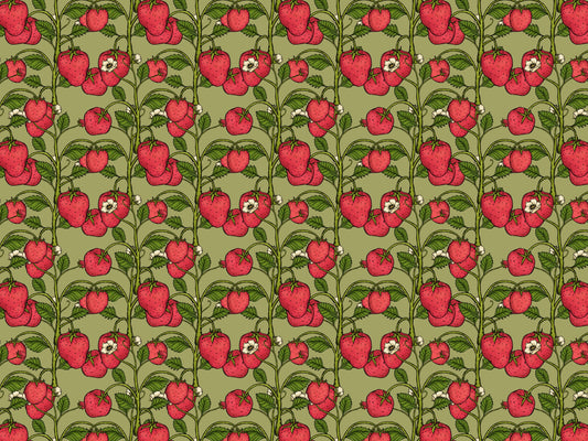 Trailing Strawberries Pink and Green Color Wallpaper