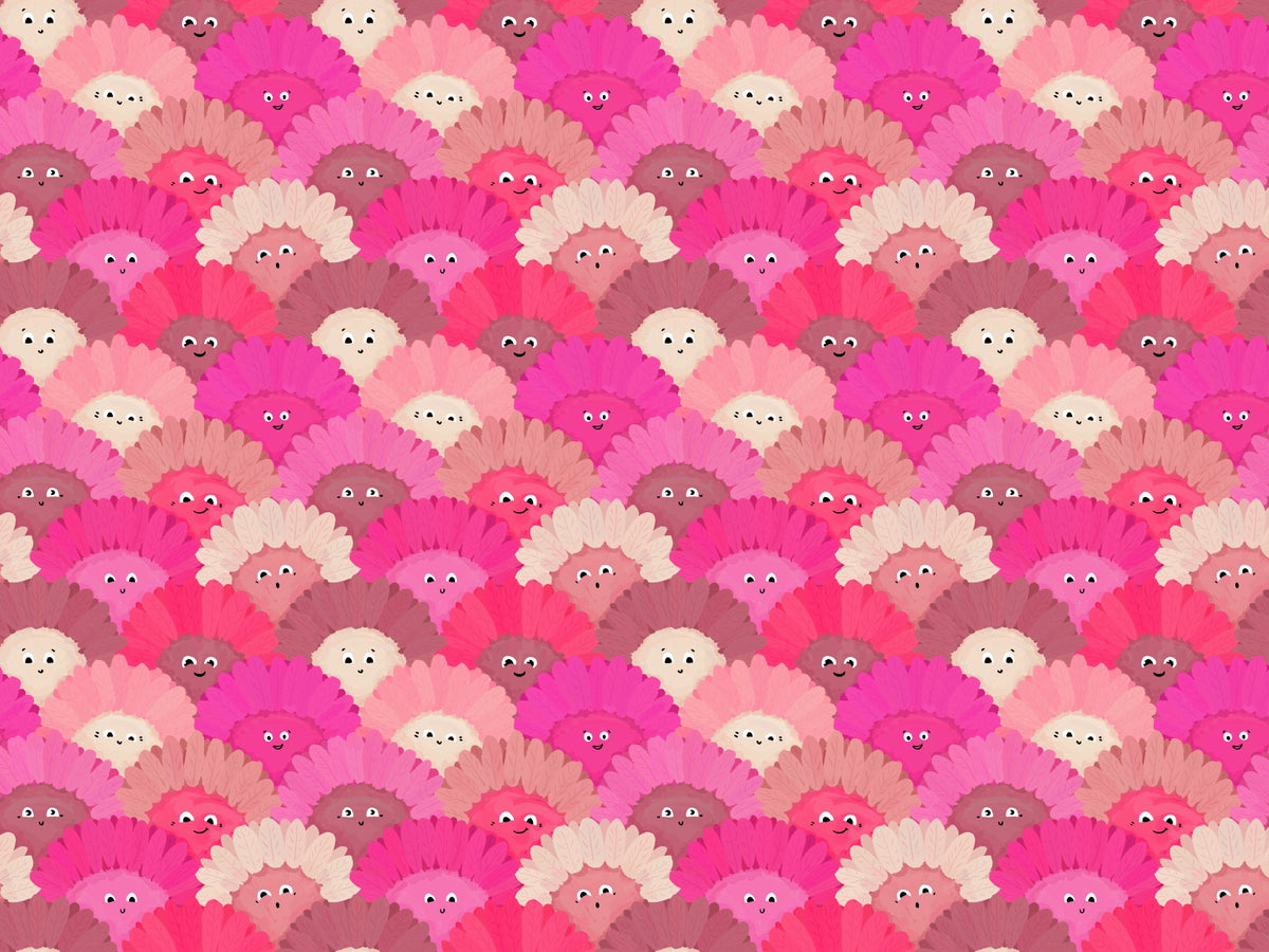 Cute Pink Flower Faces Wallpaper in your room — zoomed