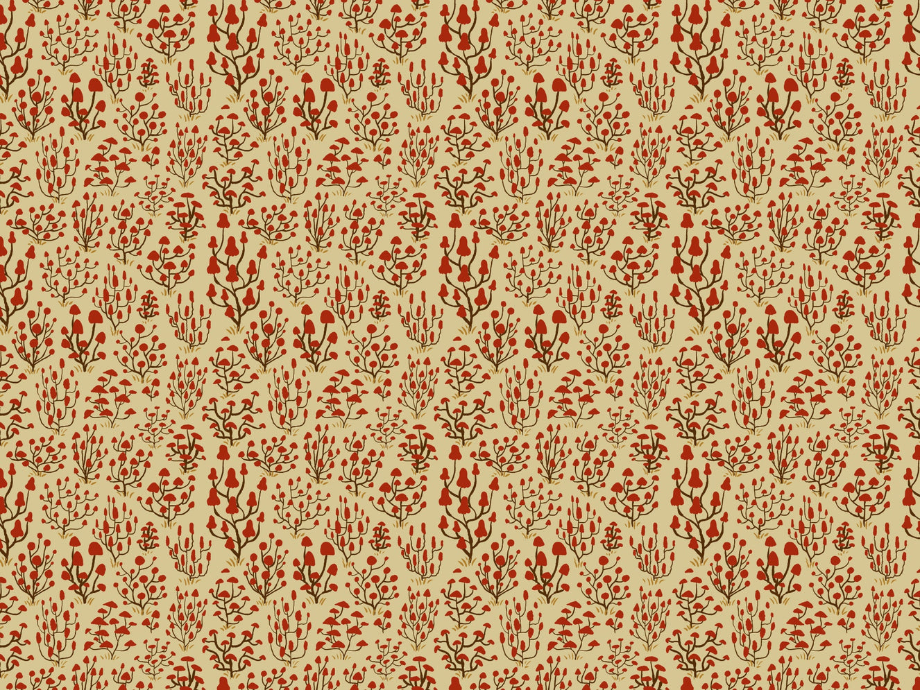 Ditsy Mushrooms Red Wallpaper