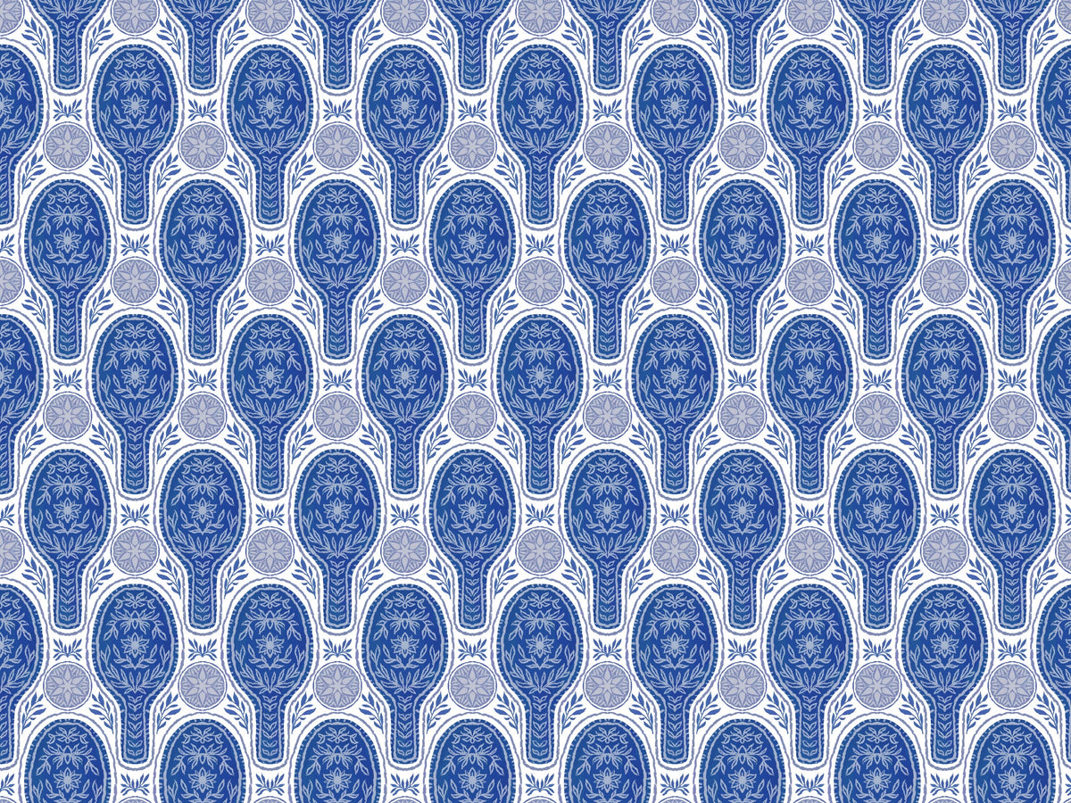 Floral Rockets Blue Wallpaper in your room — zoomed