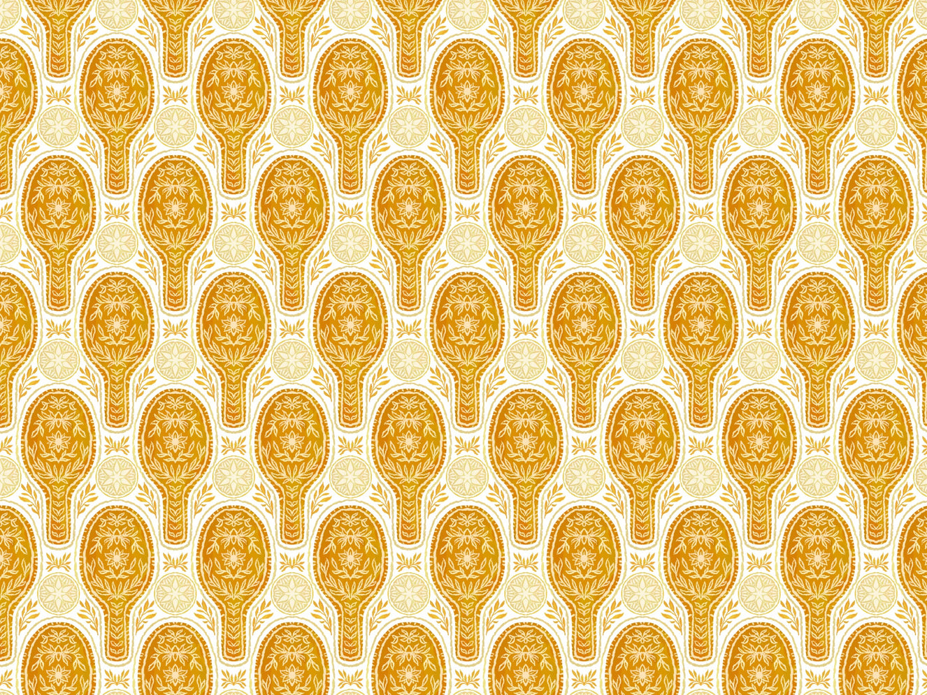 Floral Rockets Golden Yellow Wallpaper