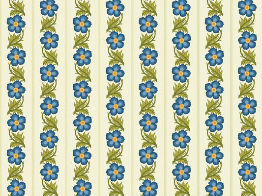Floral Stripe Blue Wallpaper