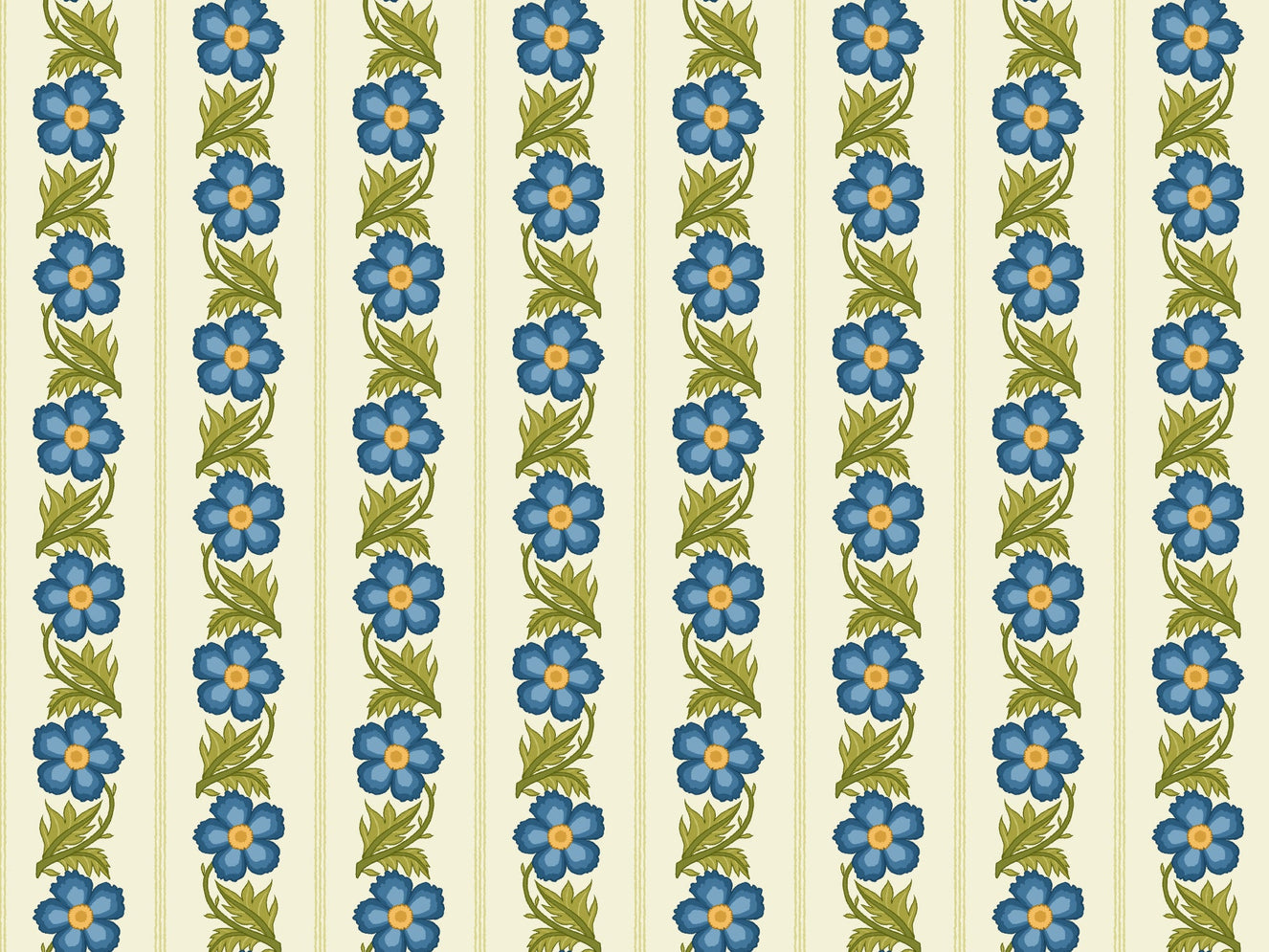 Floral Stripe Blue Wallpaper