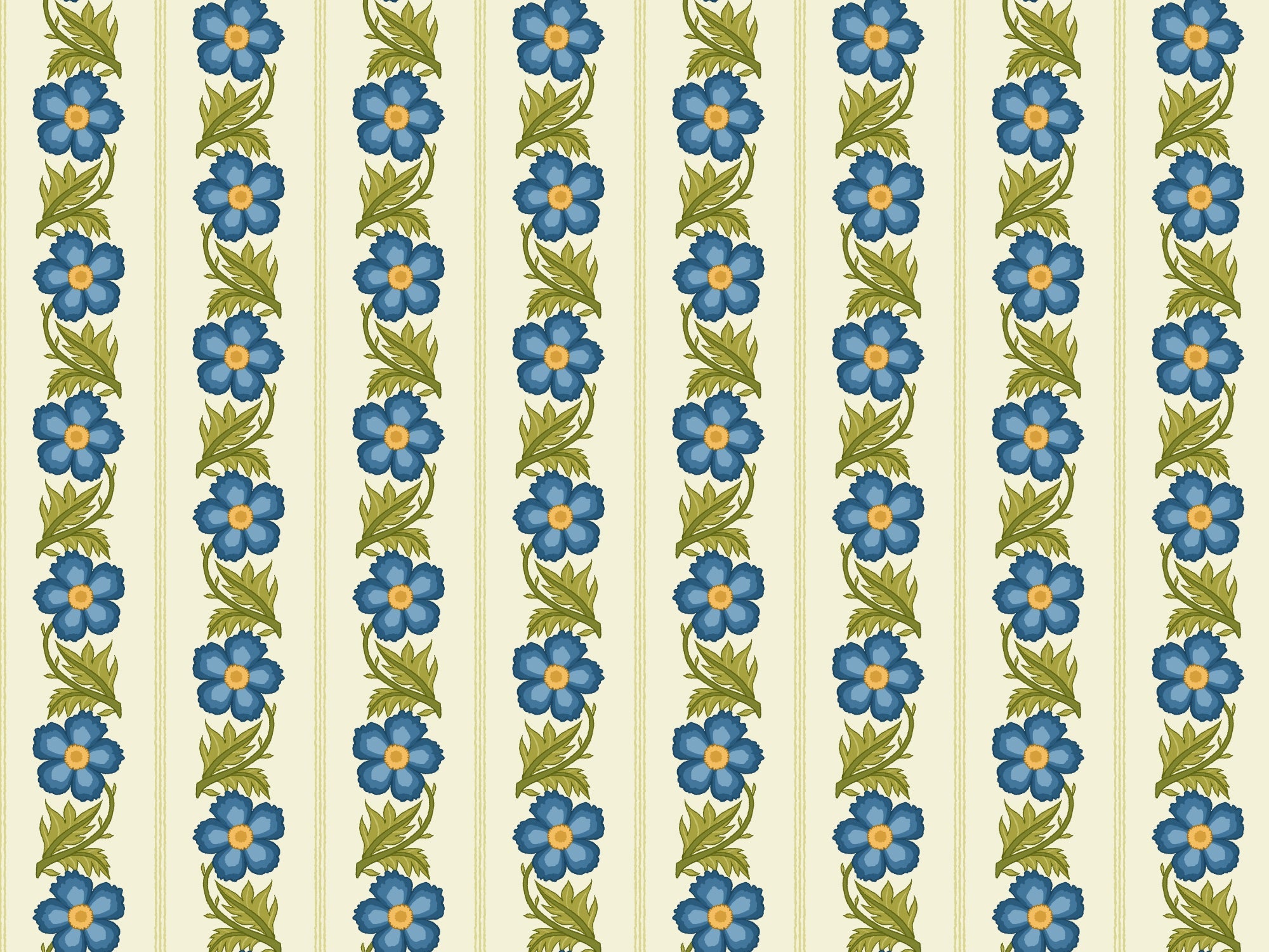 Floral Stripe Blue Wallpaper