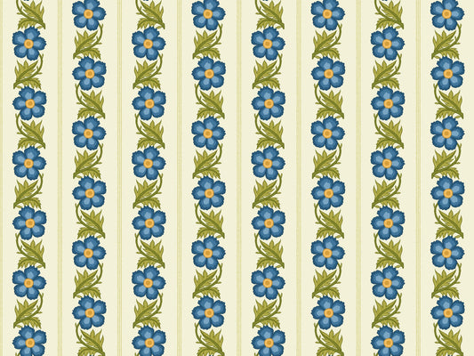 Floral Stripe Blue Wallpaper