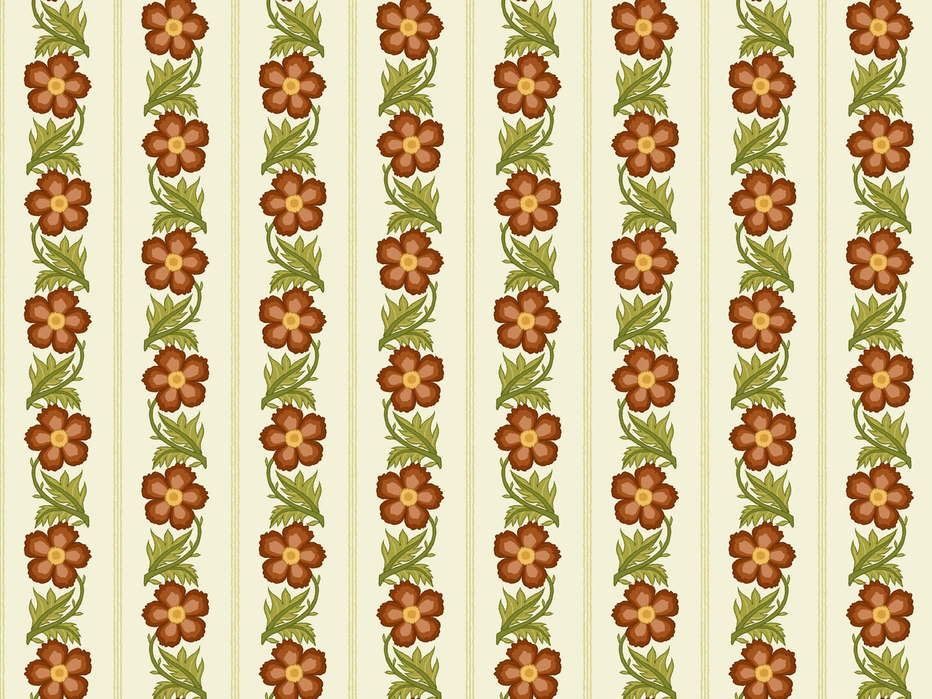 Floral Stripe Red Wallpaper