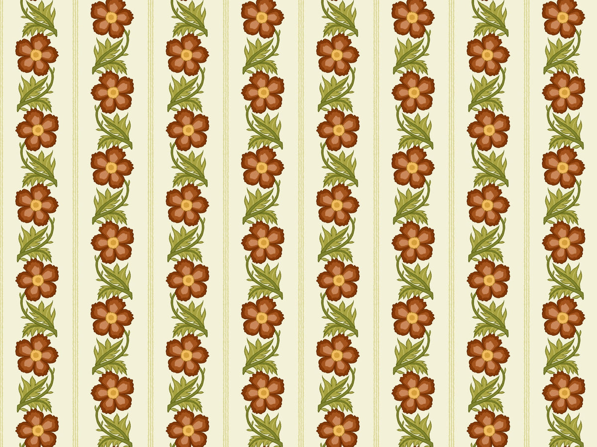 Floral Stripe Red Wallpaper