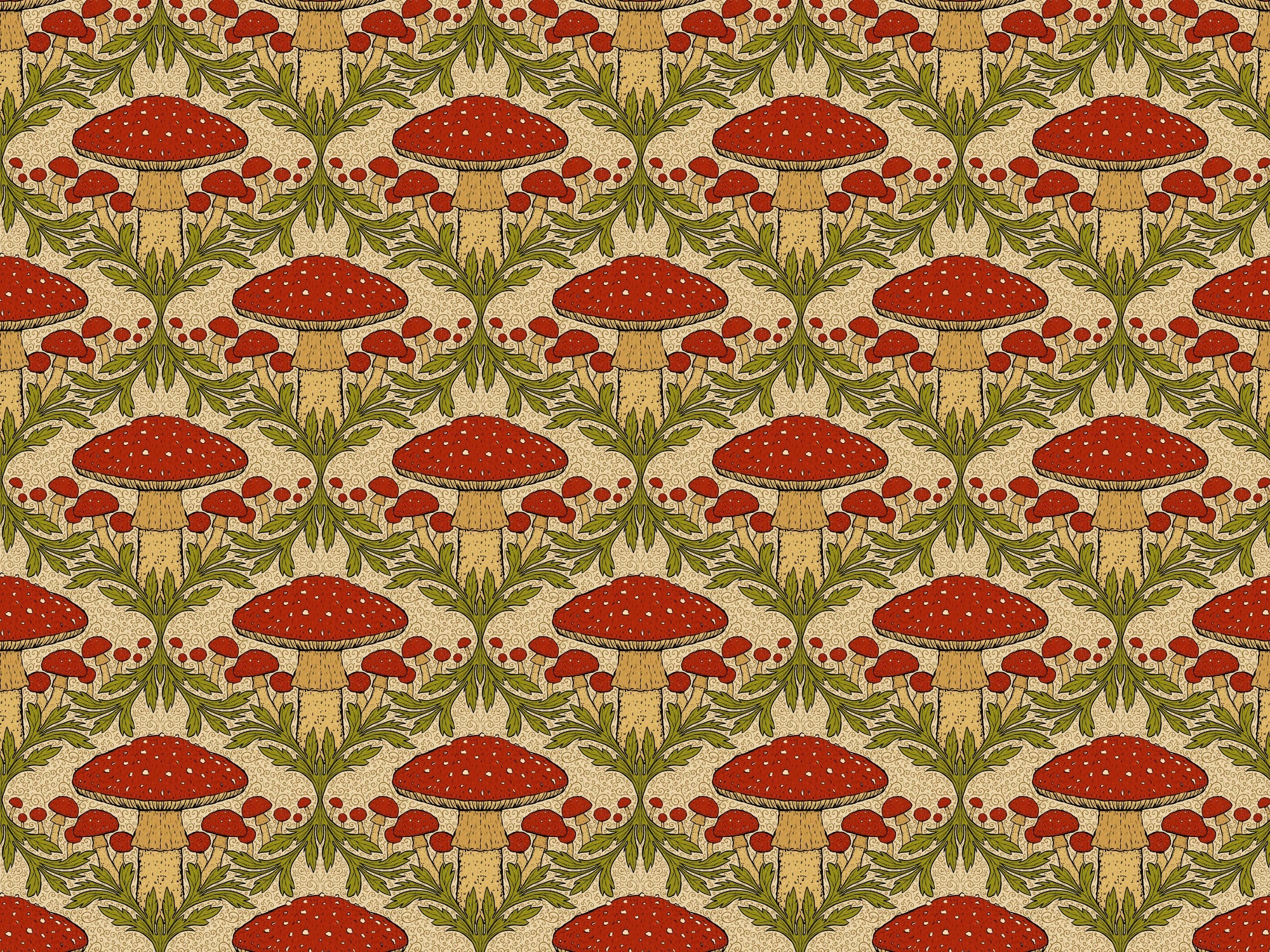 Heritage Mushroom Red Wallpaper in your room — zoomed