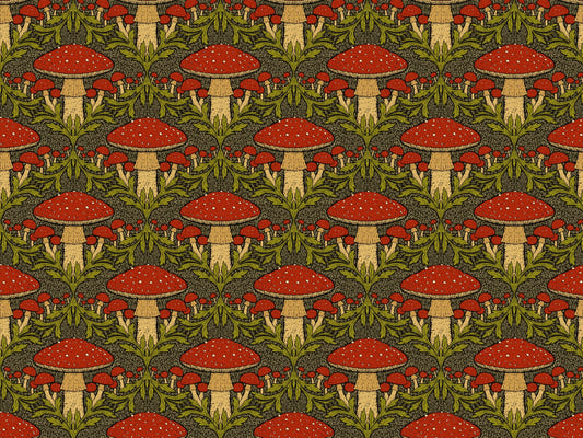 Deep Red Heritage Mushroom Wallpaper