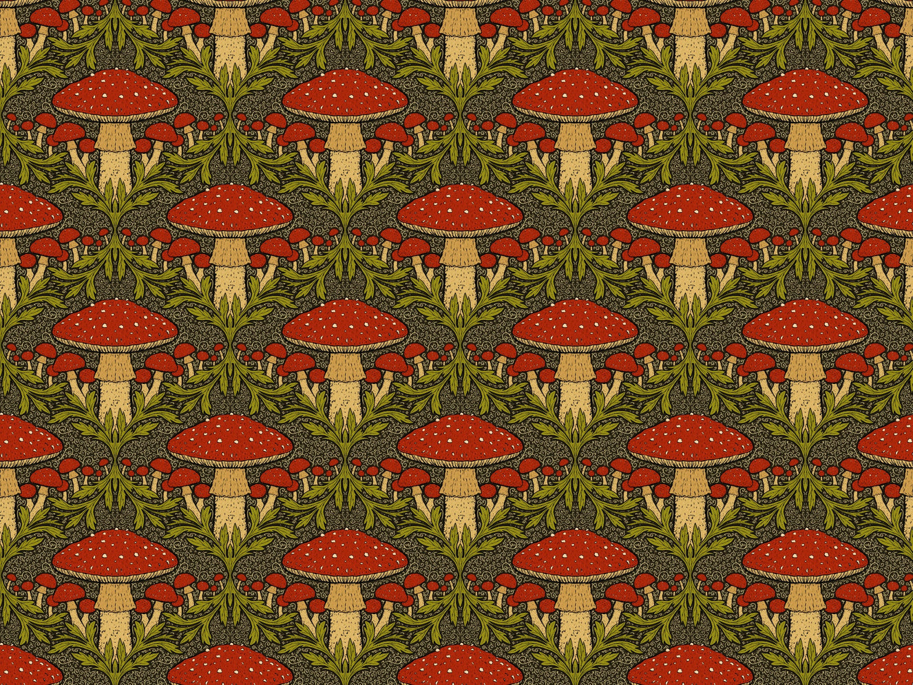 Deep Red Heritage Mushroom Wallpaper