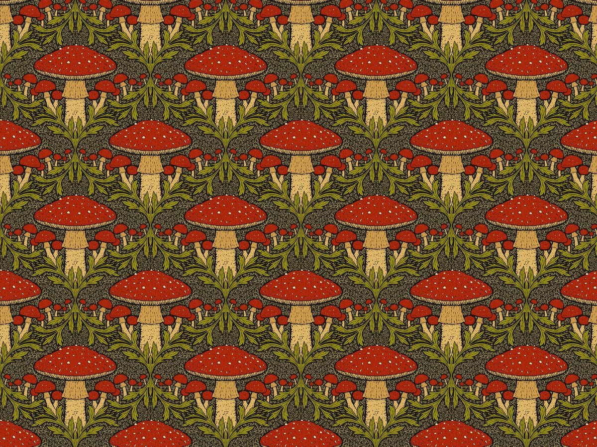 Deep Red Heritage Mushroom Wallpaper