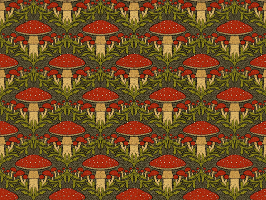 Deep Red Heritage Mushroom Wallpaper