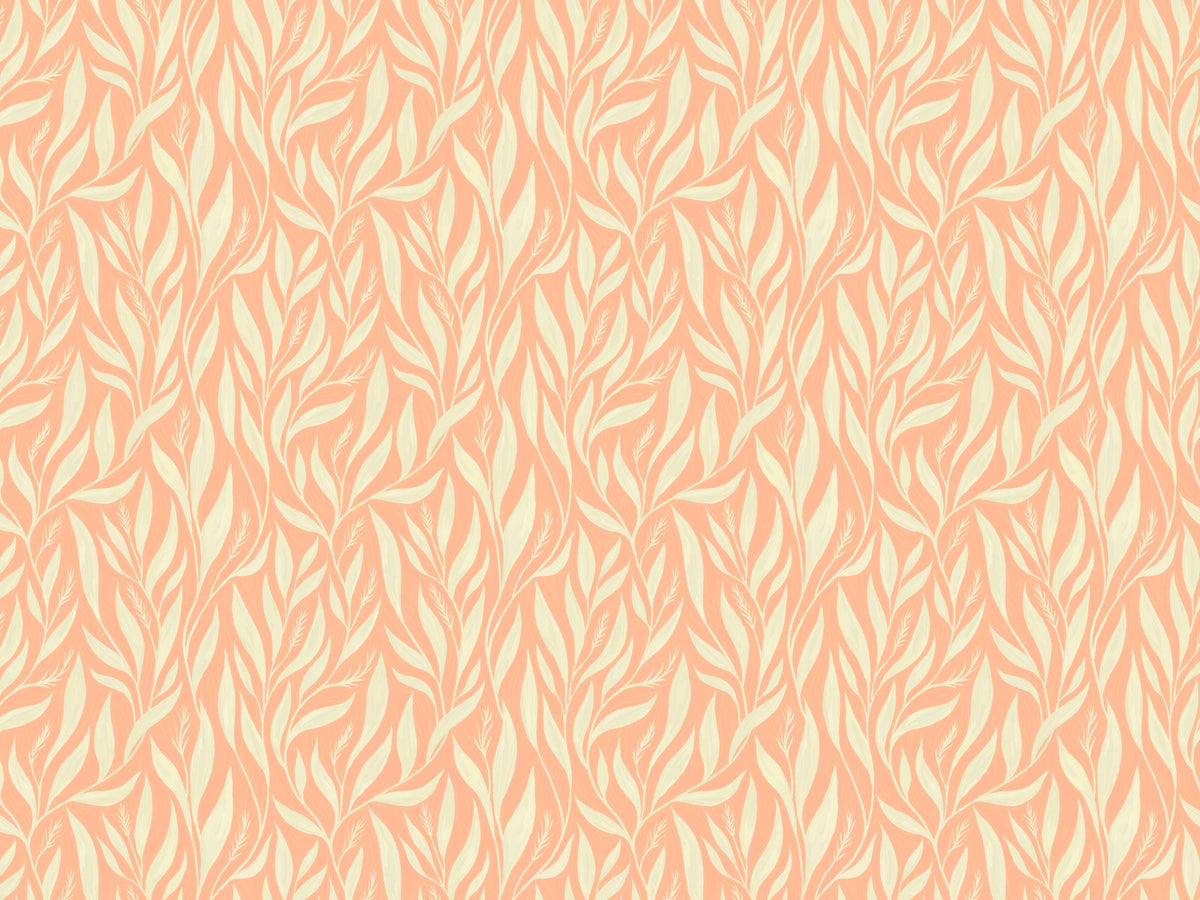 Peach and White Leavescapes Wallpaper in your room — zoomed