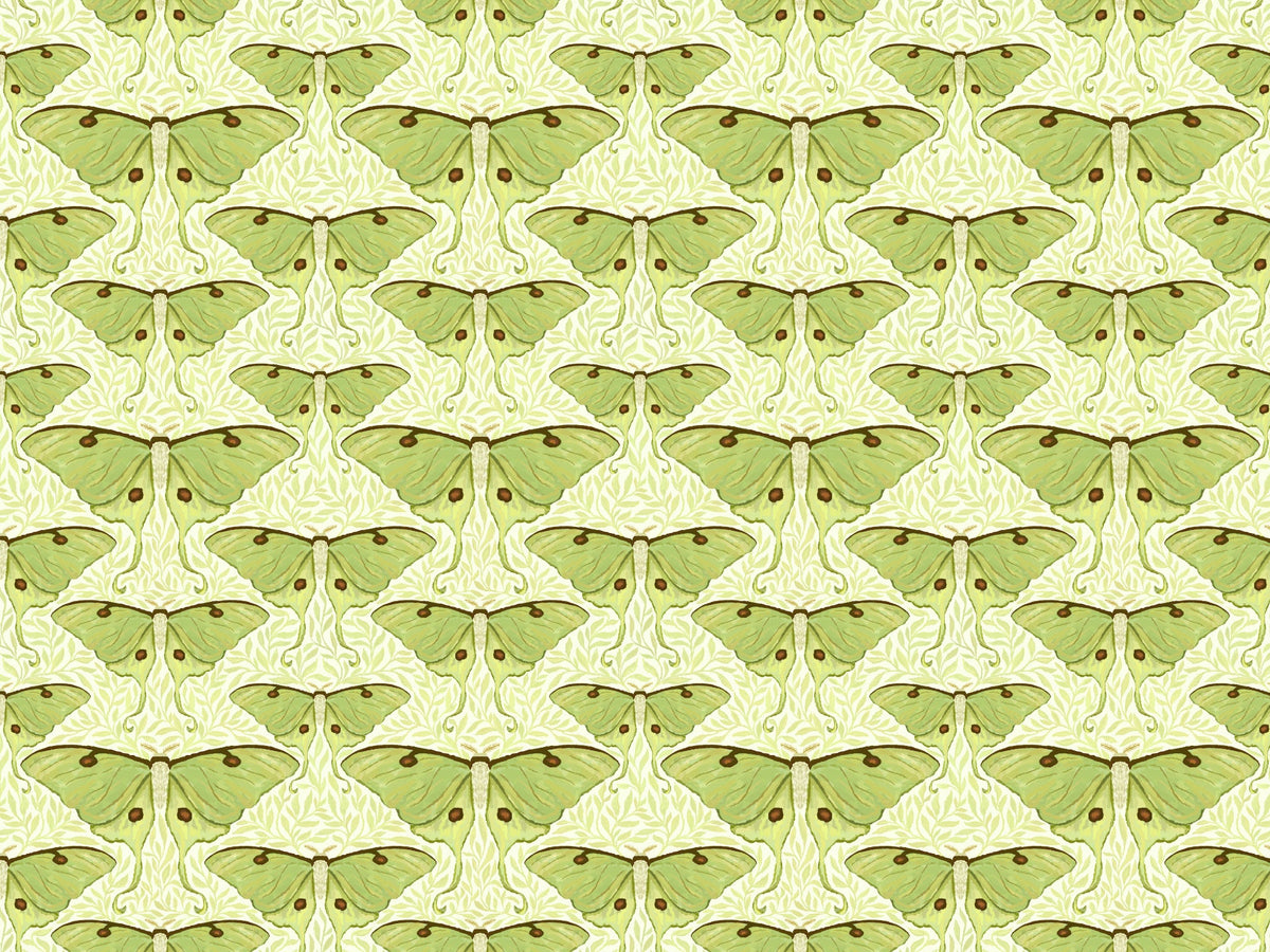 Luna Moth and Leaves Wallpaper for Walls in your room — zoomed