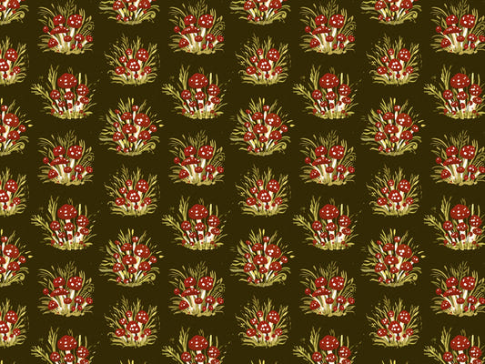 Mushroom Millefleurs Dark Wallpaper