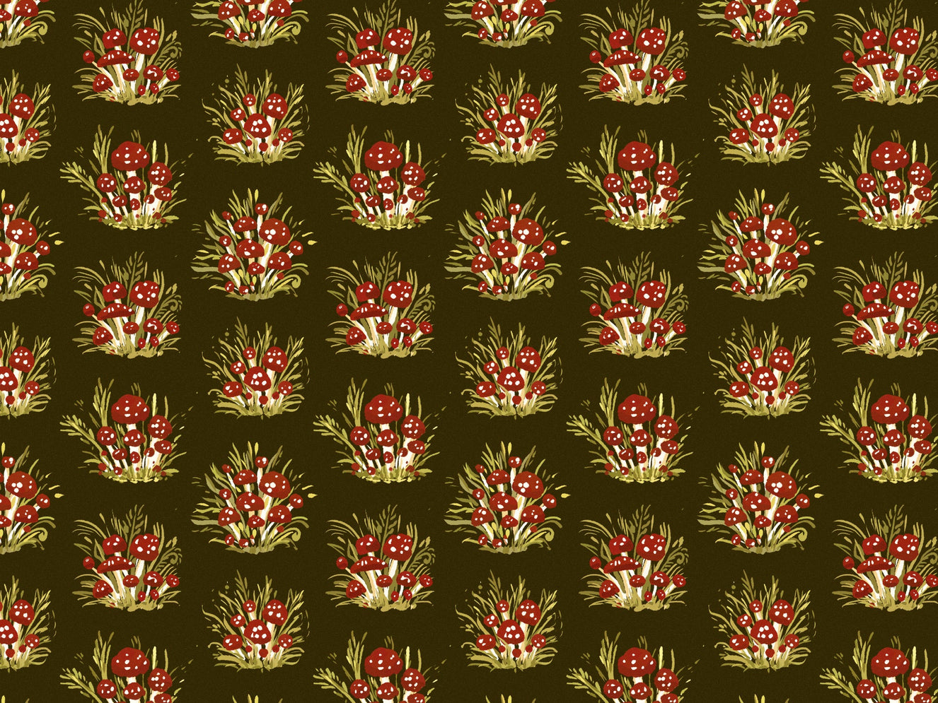 Mushroom Millefleurs Dark Wallpaper