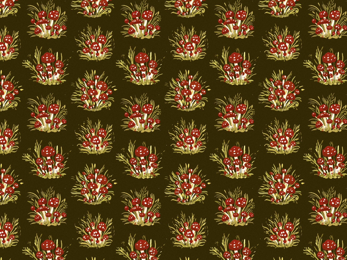 Mushroom Millefleurs Dark Wallpaper