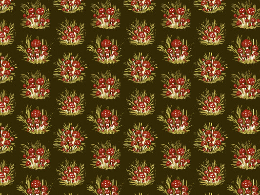 Mushroom Millefleurs Dark Wallpaper