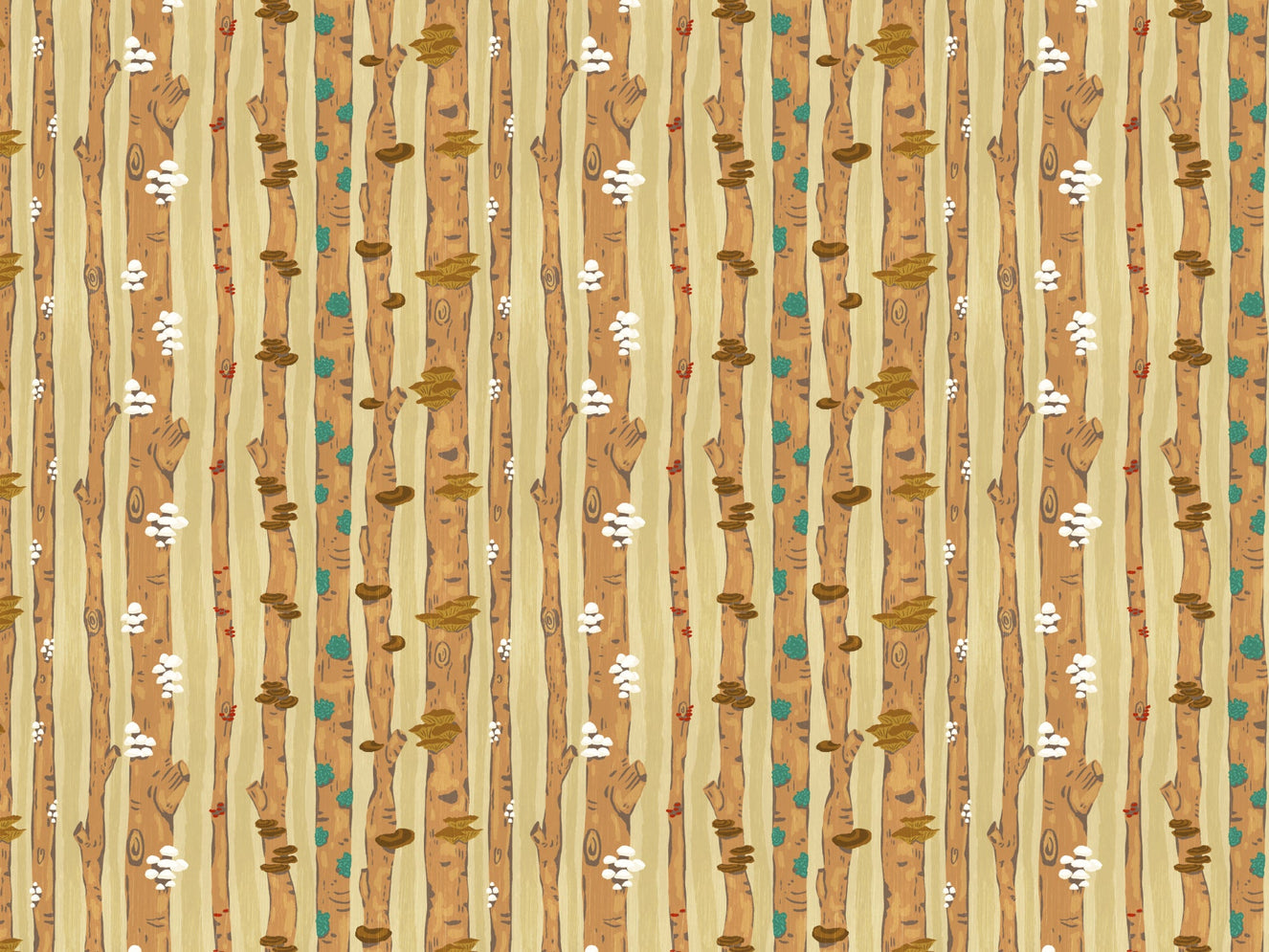Mushrooms on Tree Trunks Wallpaper