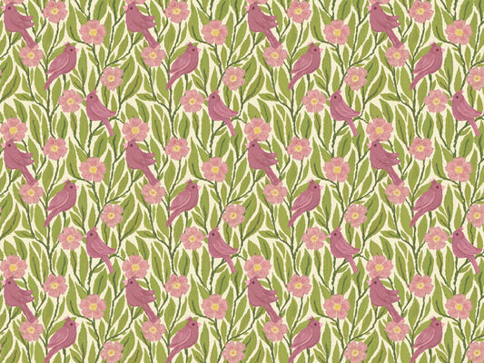 Pink Birds and Flowers Wallpaper
