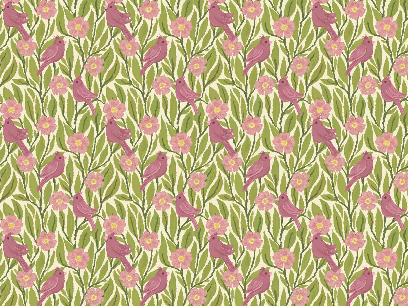 Pink Birds and Flowers Wallpaper