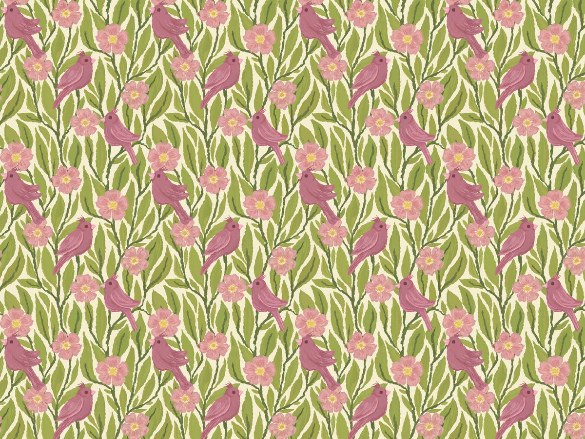 Pink Birds and Flowers Wallpaper