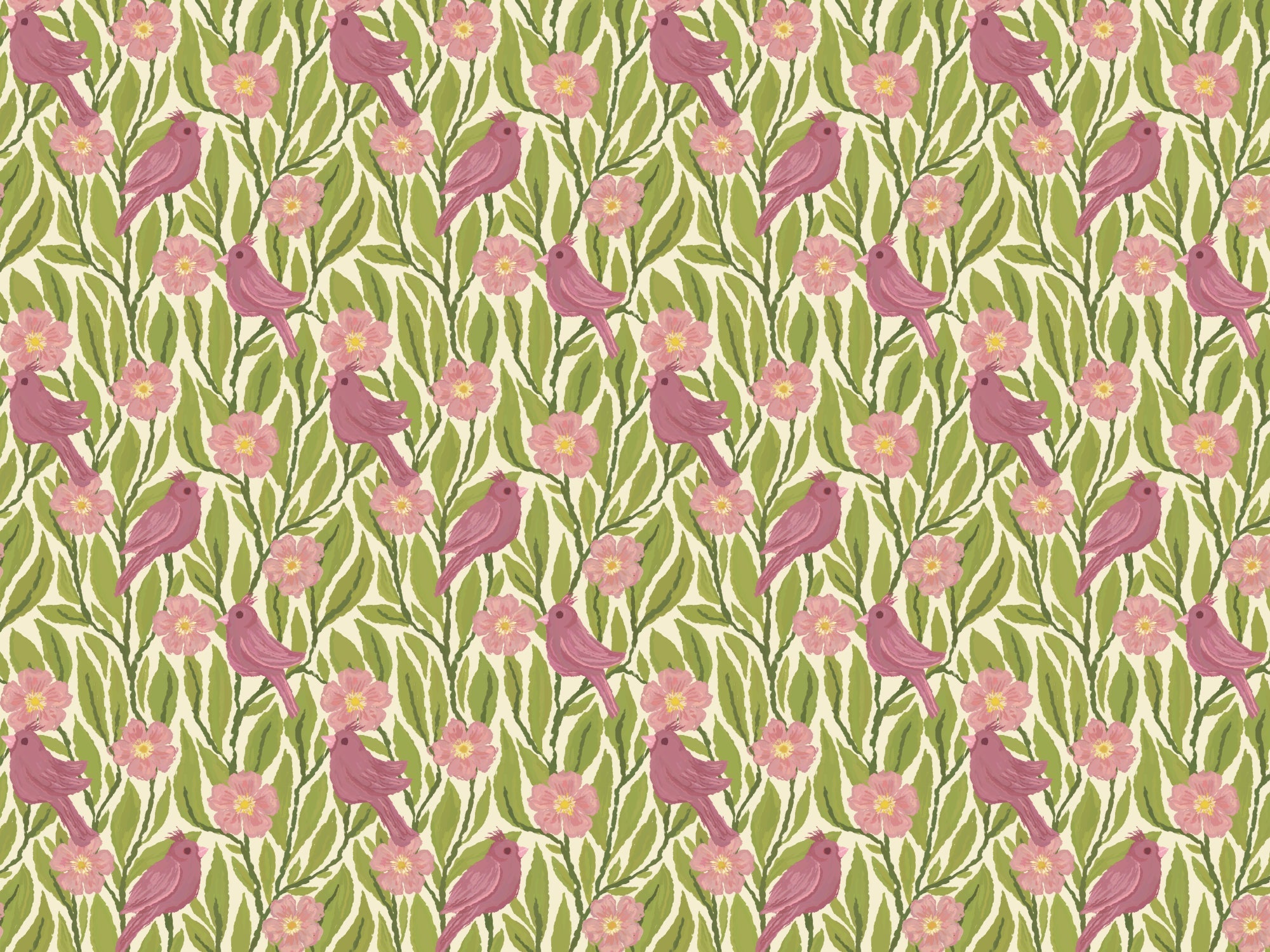 Pink Birds and Flowers Wallpaper