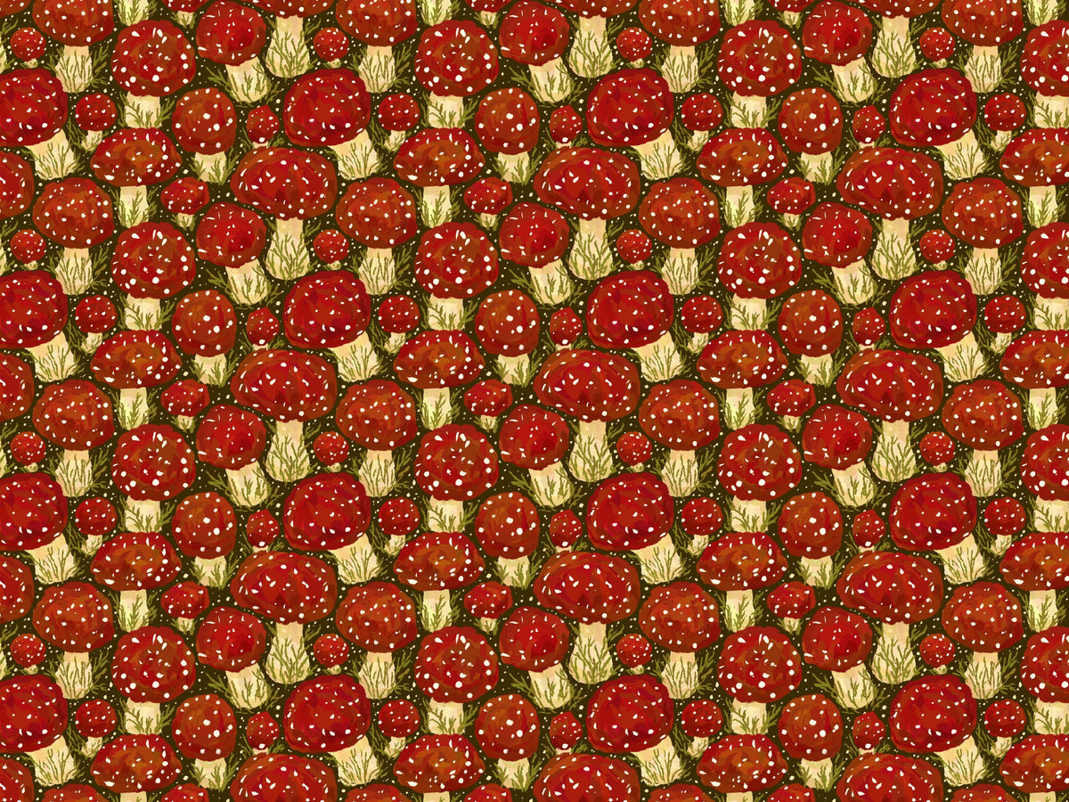 Red Mushroom Meadow Peel and Stick Wallpaper