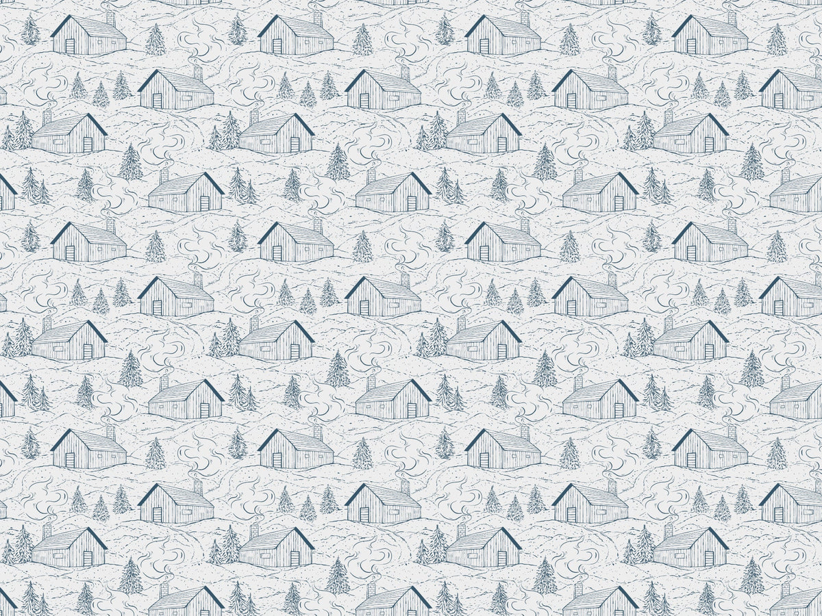 Smokey Cabins Blue Wallpaper in your room — zoomed
